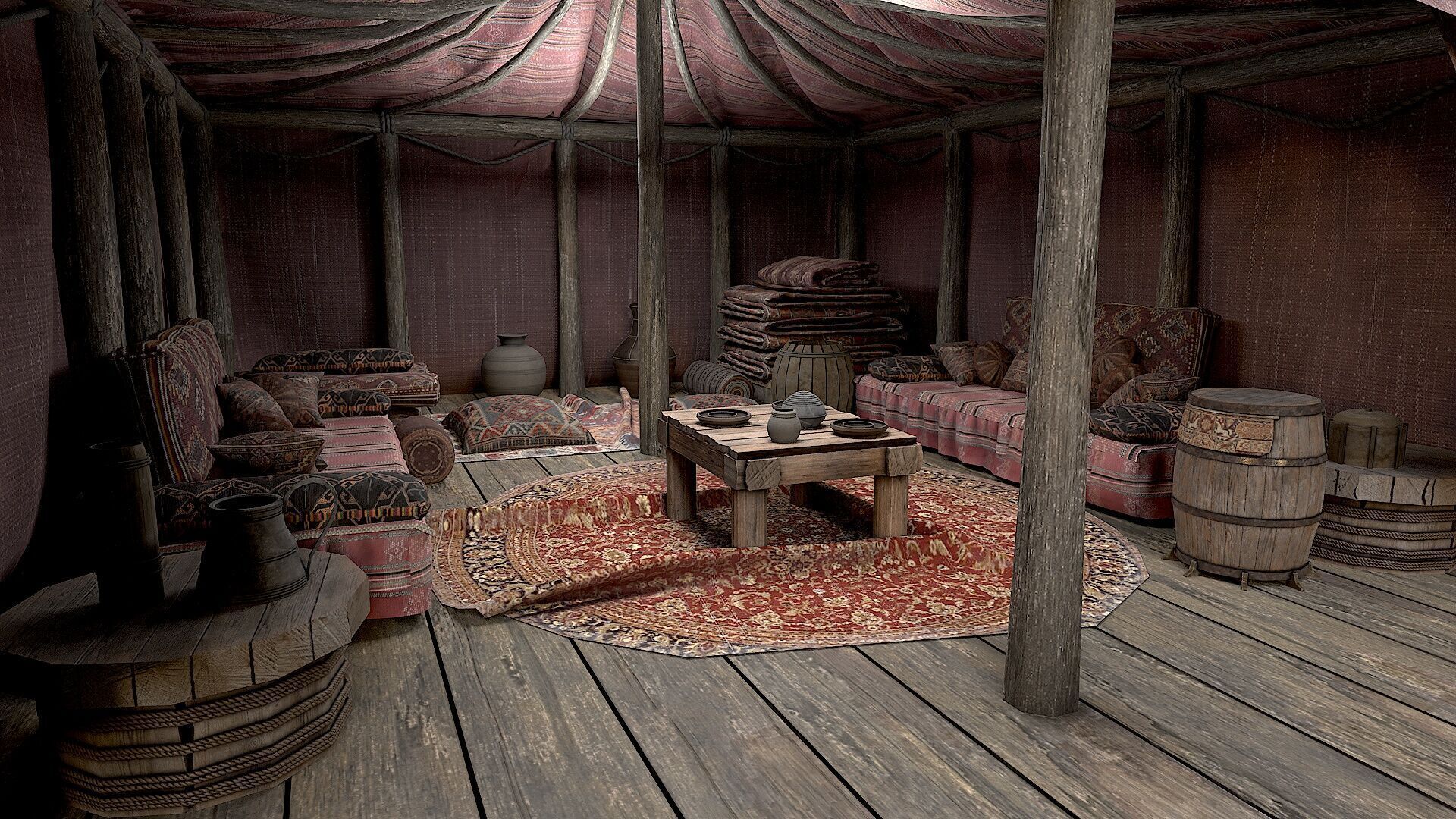 Old Traditional Eastern Nomads Tent 3 Low Poly PBR  Low-poly 3D model_5