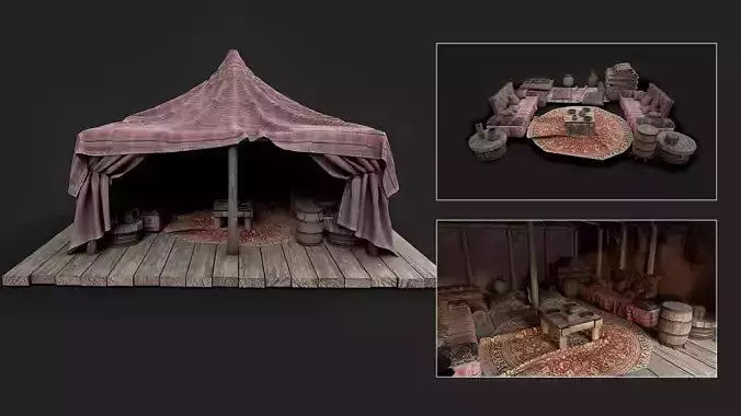 Old Traditional Eastern Nomads Tent 3 Low Poly PBR 