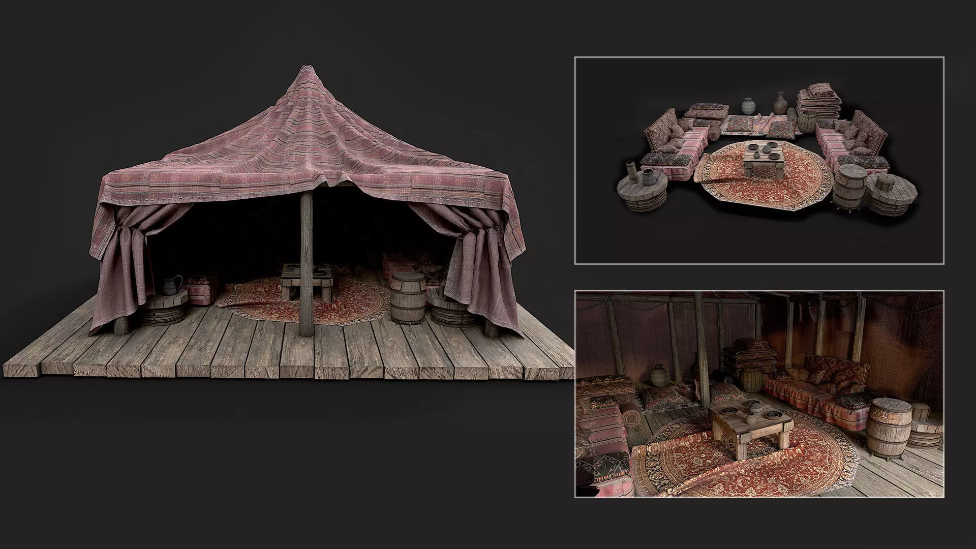 Old Traditional Eastern Nomads Tent 3 Low Poly PBR  Low-poly 3D model_0