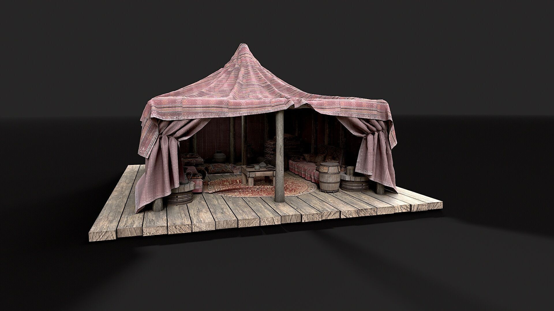 Old Traditional Eastern Nomads Tent 3 Low Poly PBR  Low-poly 3D model_1
