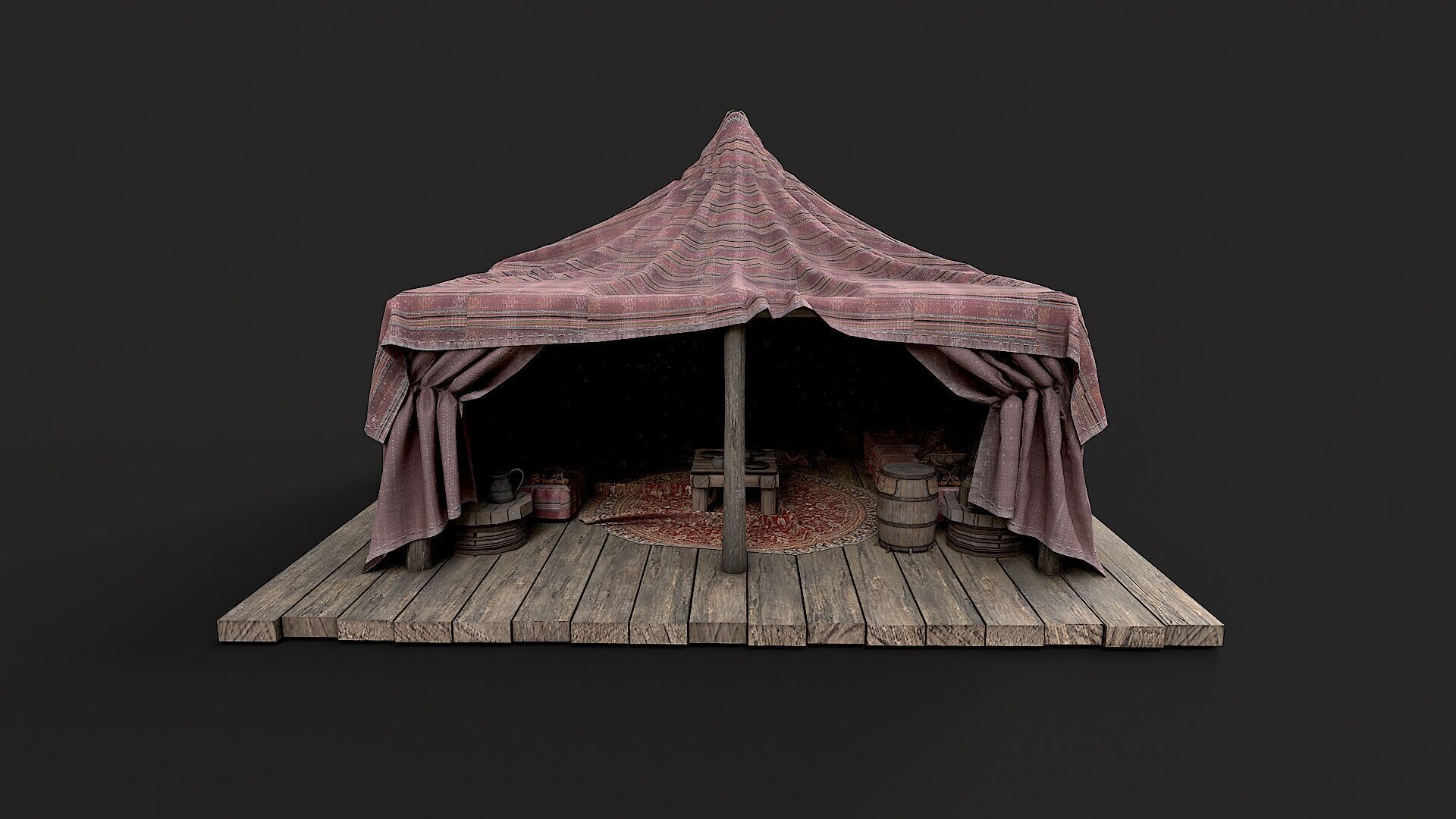 Old Traditional Eastern Nomads Tent 3 Low Poly PBR  Low-poly 3D model_15