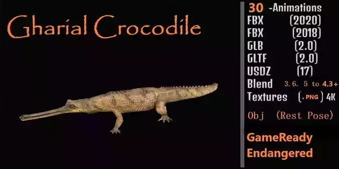 Gharial Gavial Crocodile Low-poly 3D model