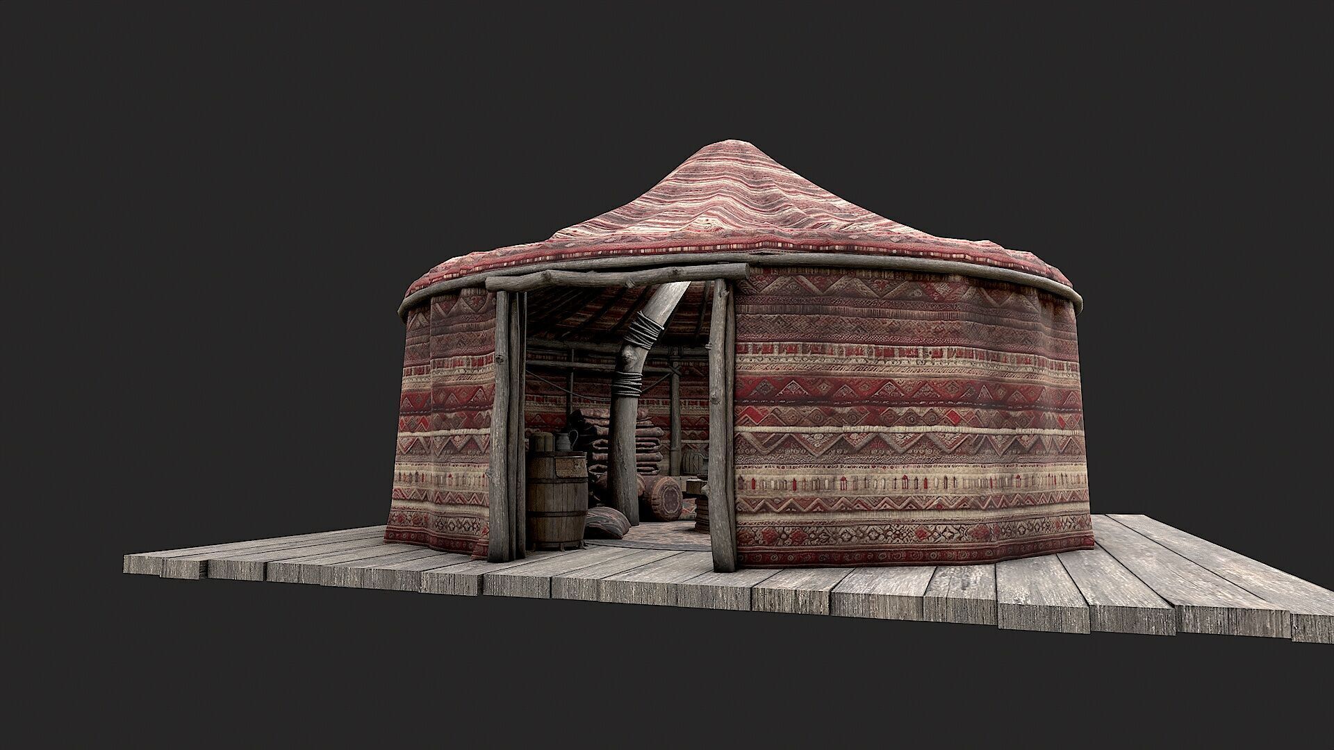 Old Traditional Eastern Nomads Tent 4 Low Poly PBR Low-poly 3D model_14