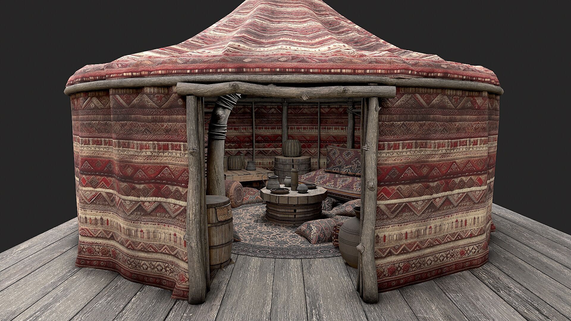 Old Traditional Eastern Nomads Tent 4 Low Poly PBR Low-poly 3D model_1