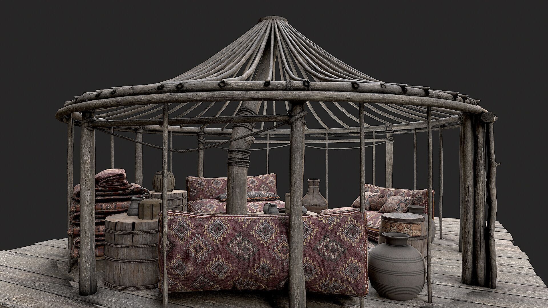 Old Traditional Eastern Nomads Tent 4 Low Poly PBR Low-poly 3D model_12