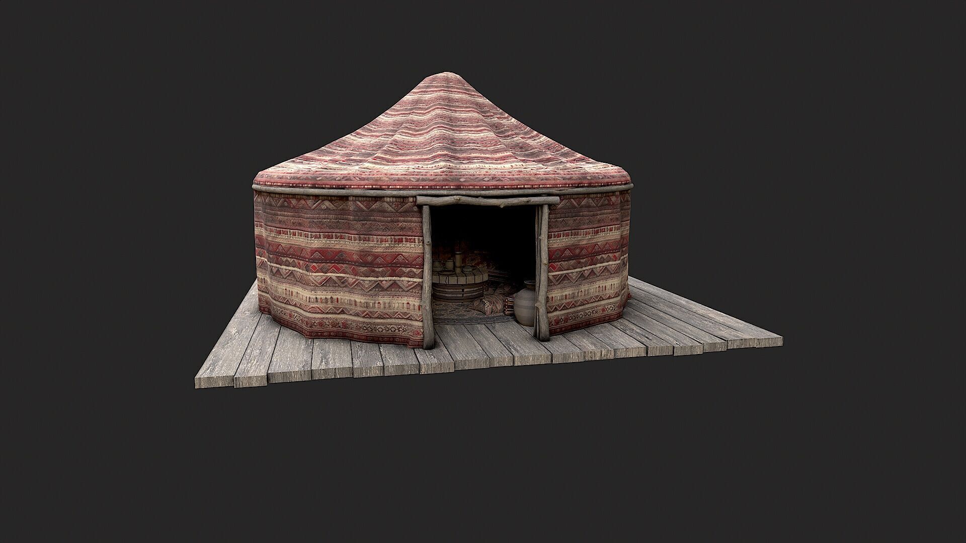 Old Traditional Eastern Nomads Tent 4 Low Poly PBR Low-poly 3D model_16