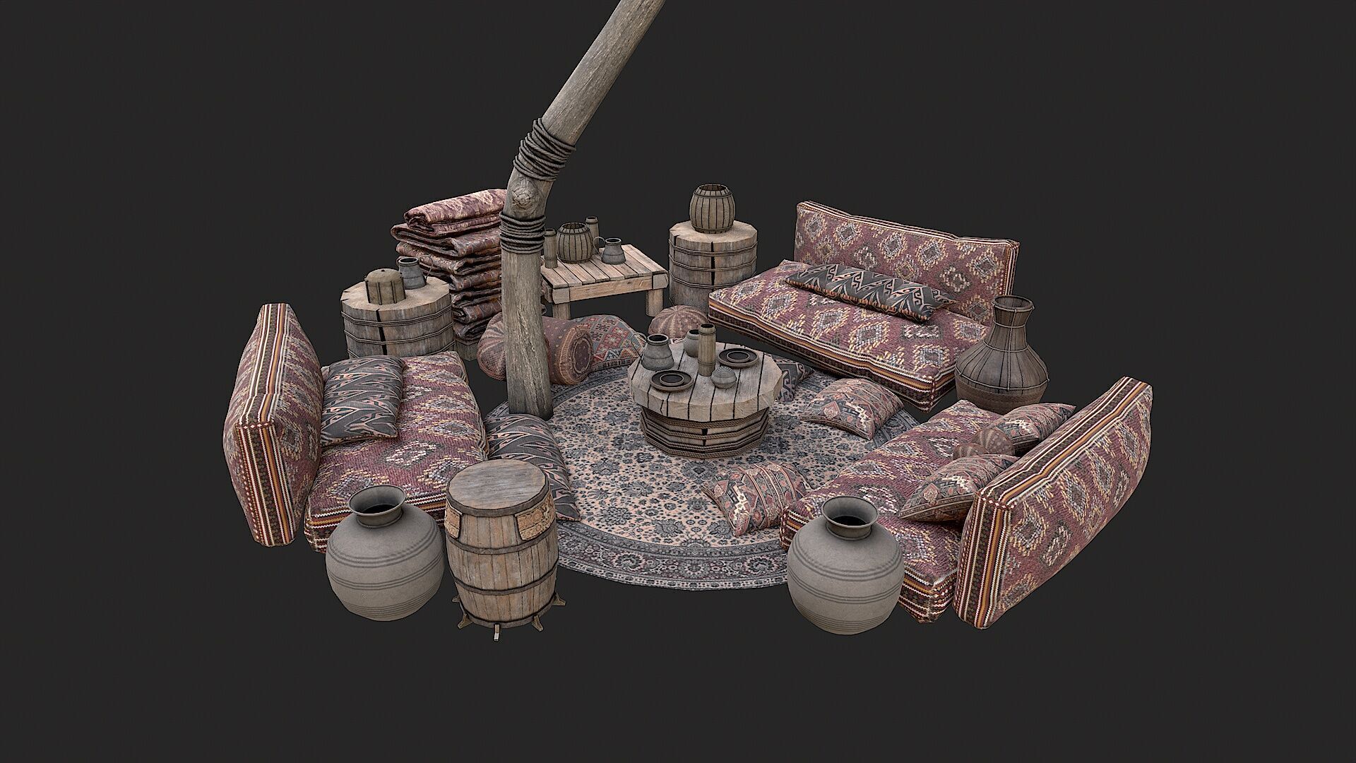 Old Traditional Eastern Nomads Tent 4 Low Poly PBR Low-poly 3D model_4