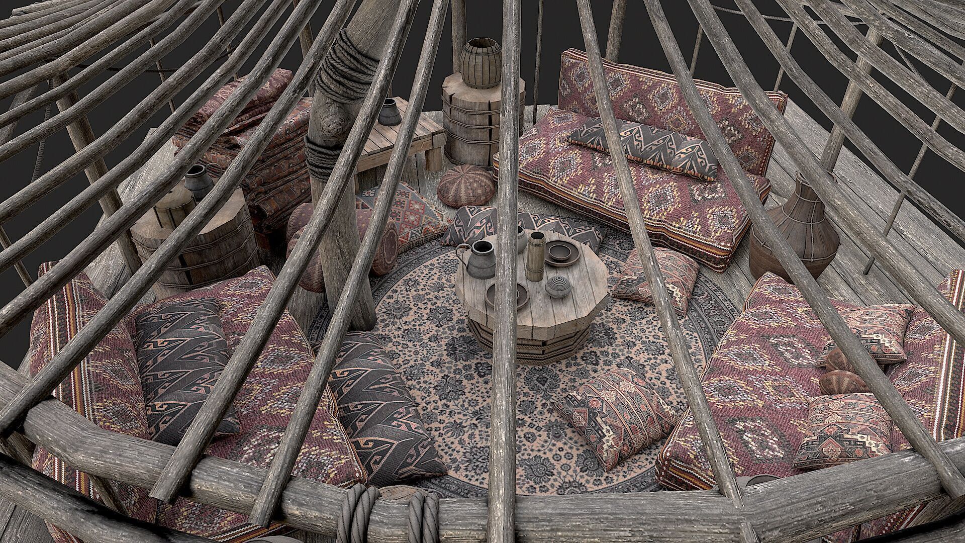 Old Traditional Eastern Nomads Tent 4 Low Poly PBR Low-poly 3D model_13