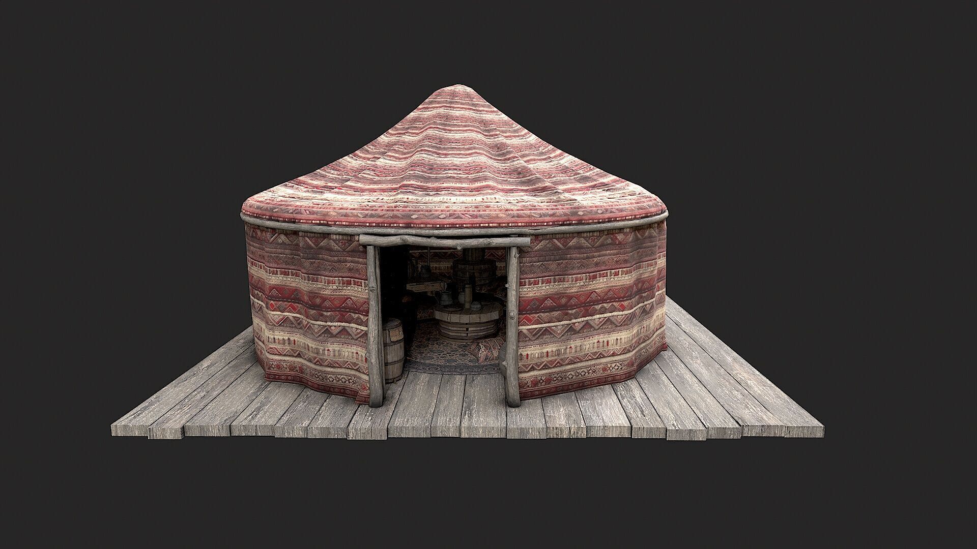 Old Traditional Eastern Nomads Tent 4 Low Poly PBR Low-poly 3D model_15