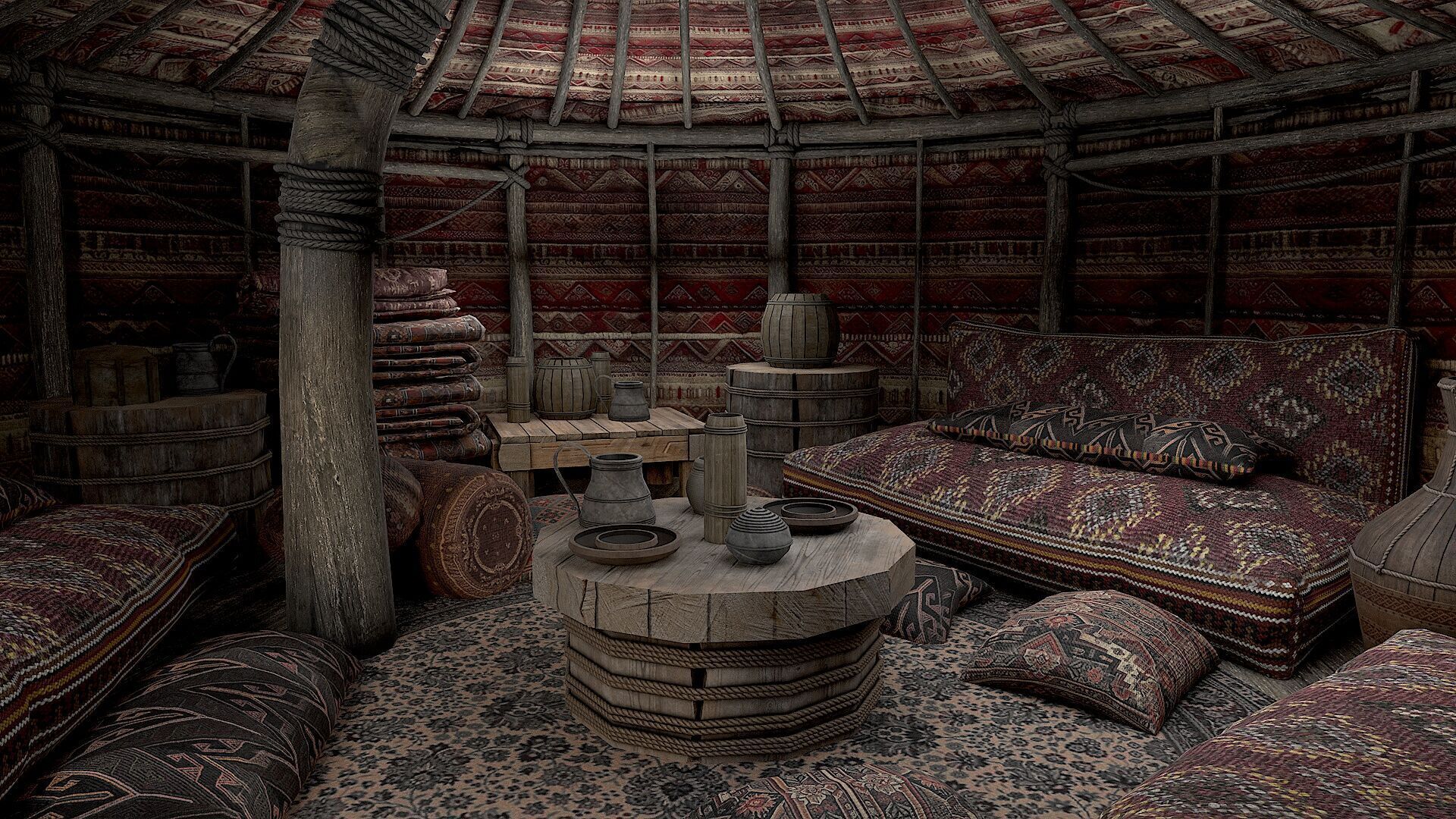 Old Traditional Eastern Nomads Tent 4 Low Poly PBR Low-poly 3D model_8