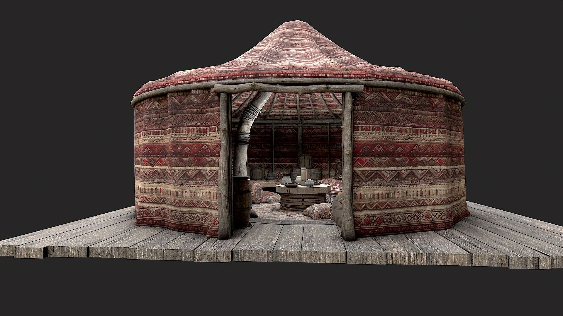 Old Traditional Eastern Nomads Tent 4 Low Poly PBR Low-poly 3D model_5