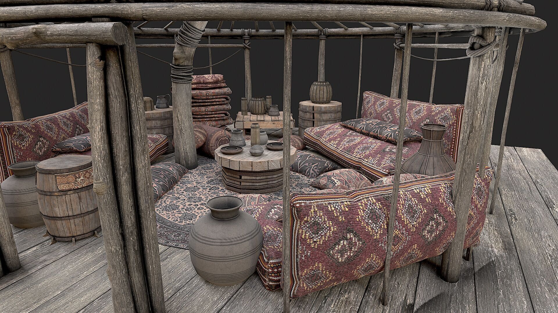 Old Traditional Eastern Nomads Tent 4 Low Poly PBR Low-poly 3D model_3