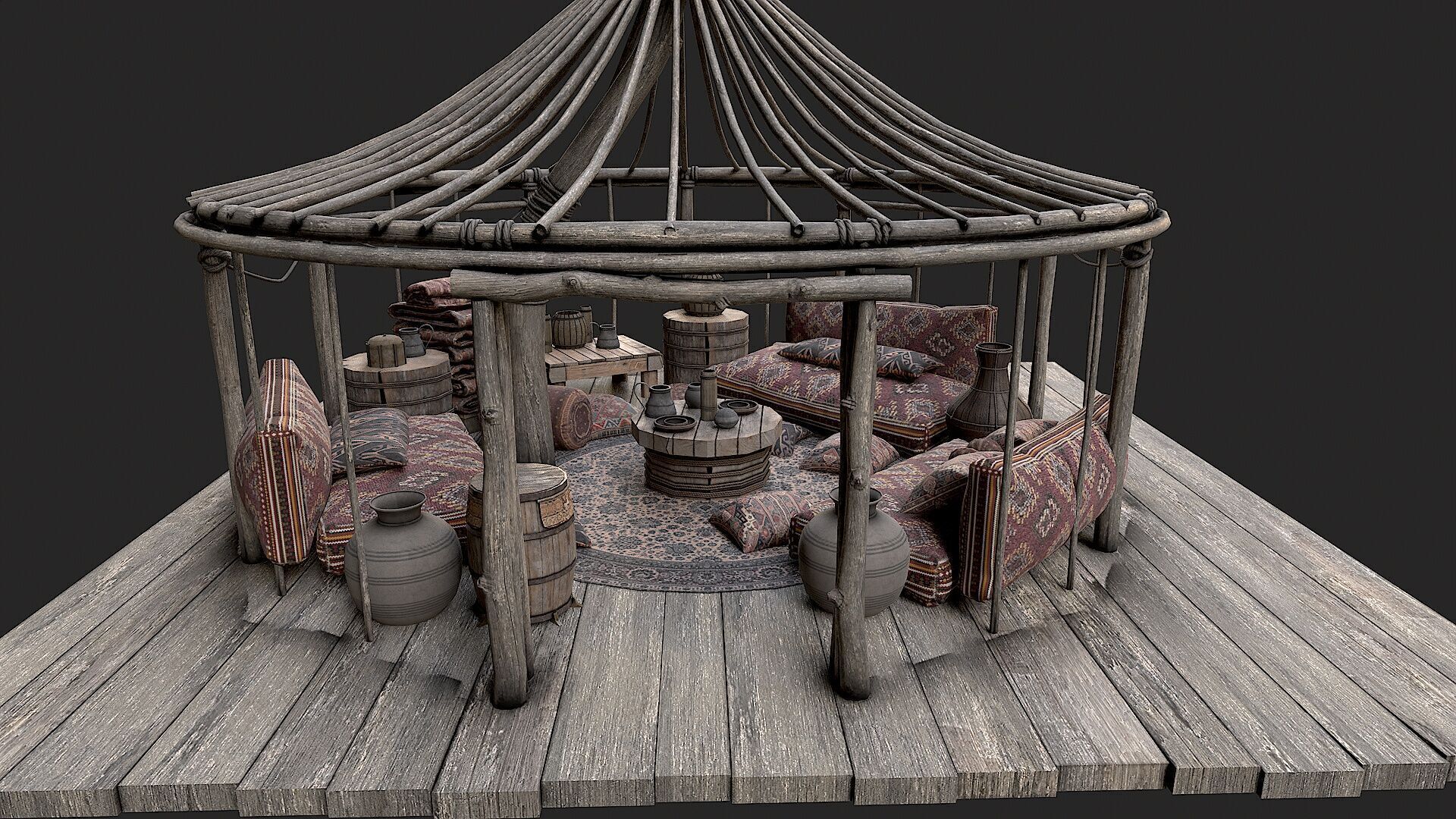 Old Traditional Eastern Nomads Tent 4 Low Poly PBR Low-poly 3D model_7