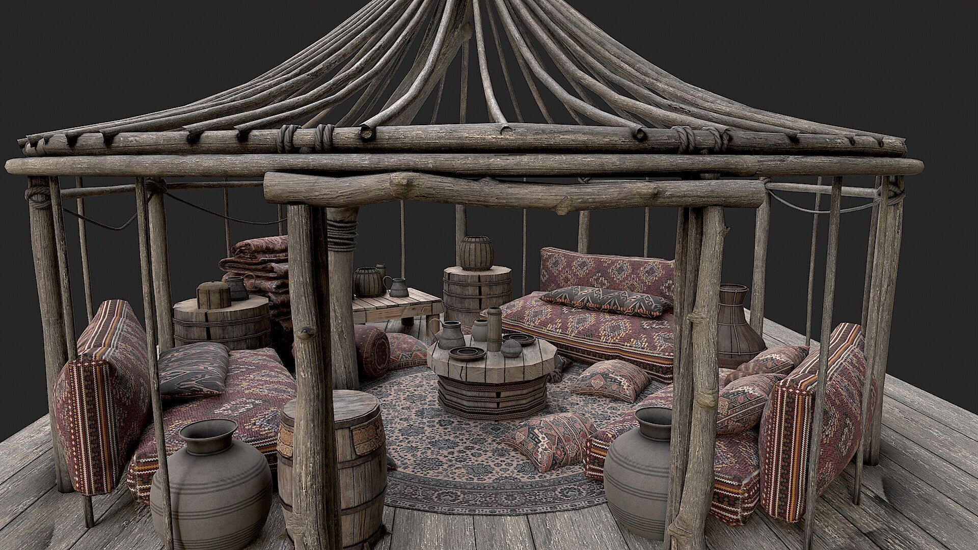 Old Traditional Eastern Nomads Tent 4 Low Poly PBR Low-poly 3D model_2