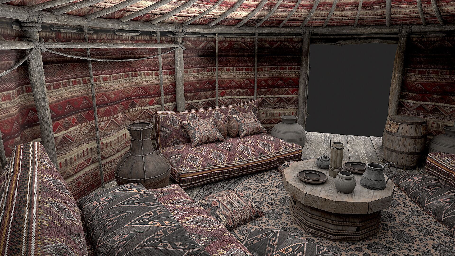 Old Traditional Eastern Nomads Tent 4 Low Poly PBR Low-poly 3D model_11