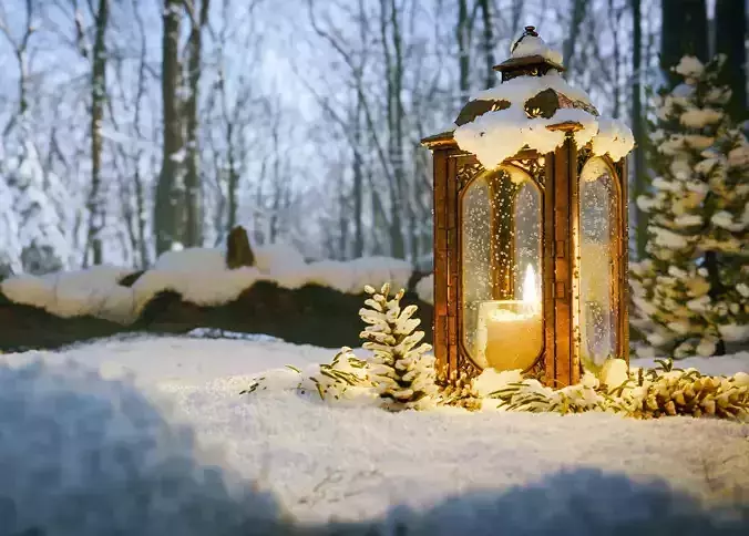 Candle Lantern Snow Scene