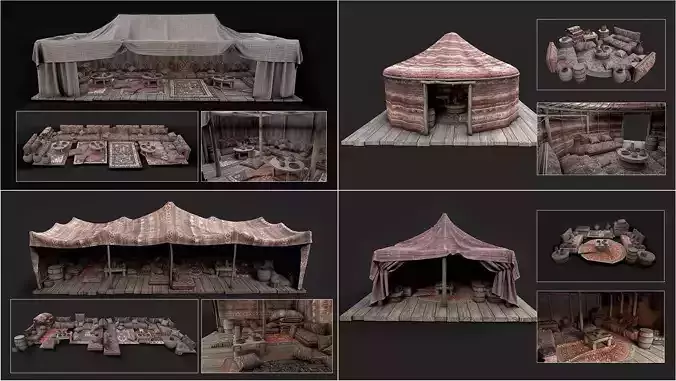 Old Traditional Eastern Nomads Tent  Low Poly PBR Collection