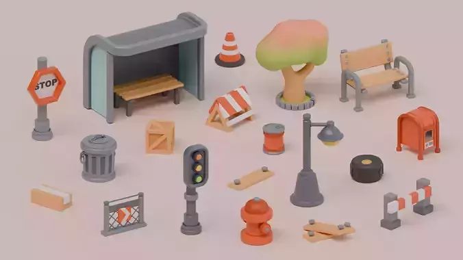 City Assets Low-poly 3D model