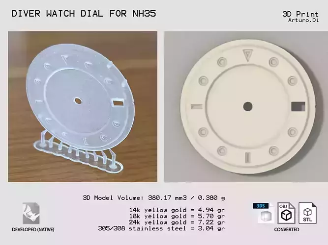 Diver watch dial for NH35  3D print model