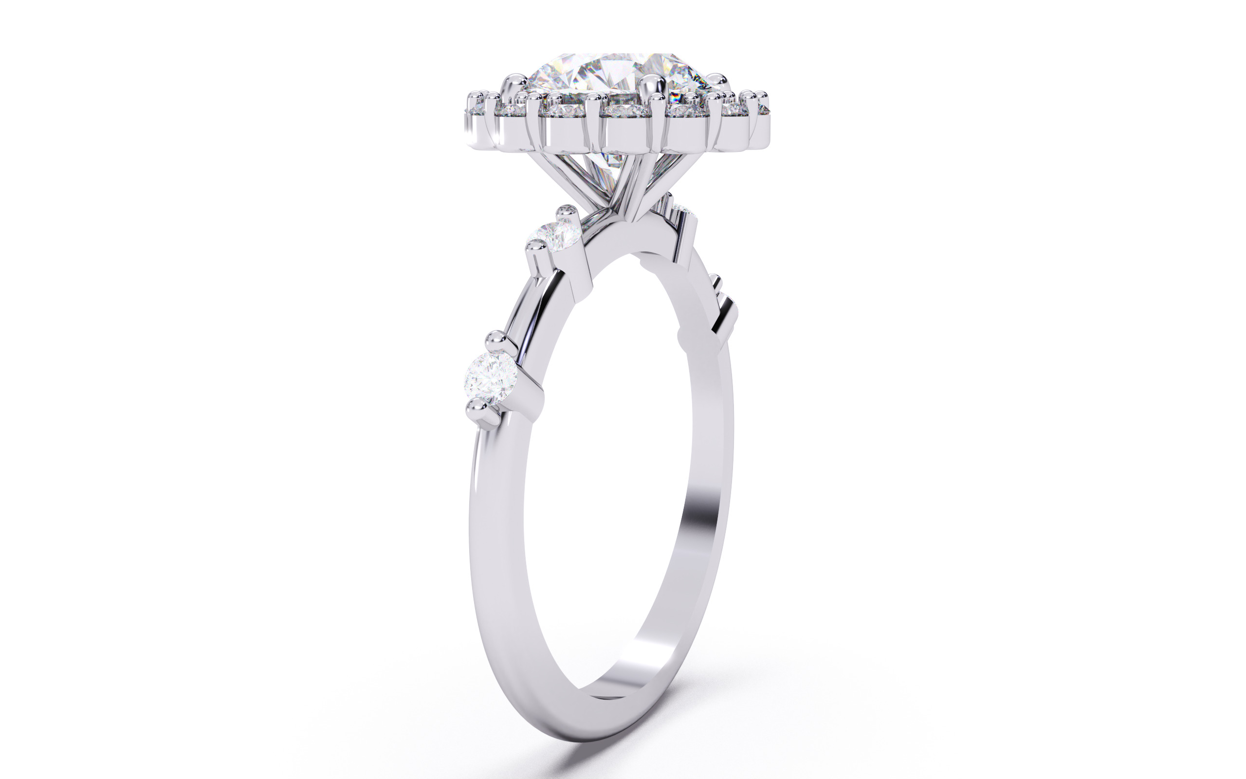 Round Diamond Cluster Setting Solitaire Ring 3D print model_19
