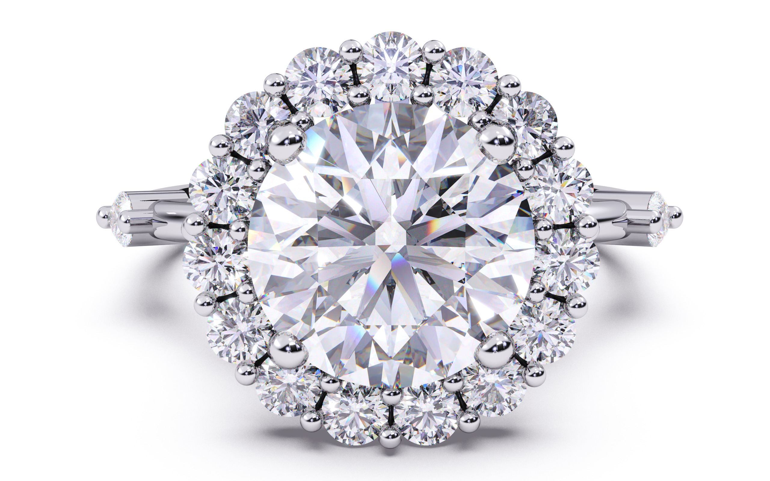 Round Diamond Cluster Setting Solitaire Ring 3D print model_16