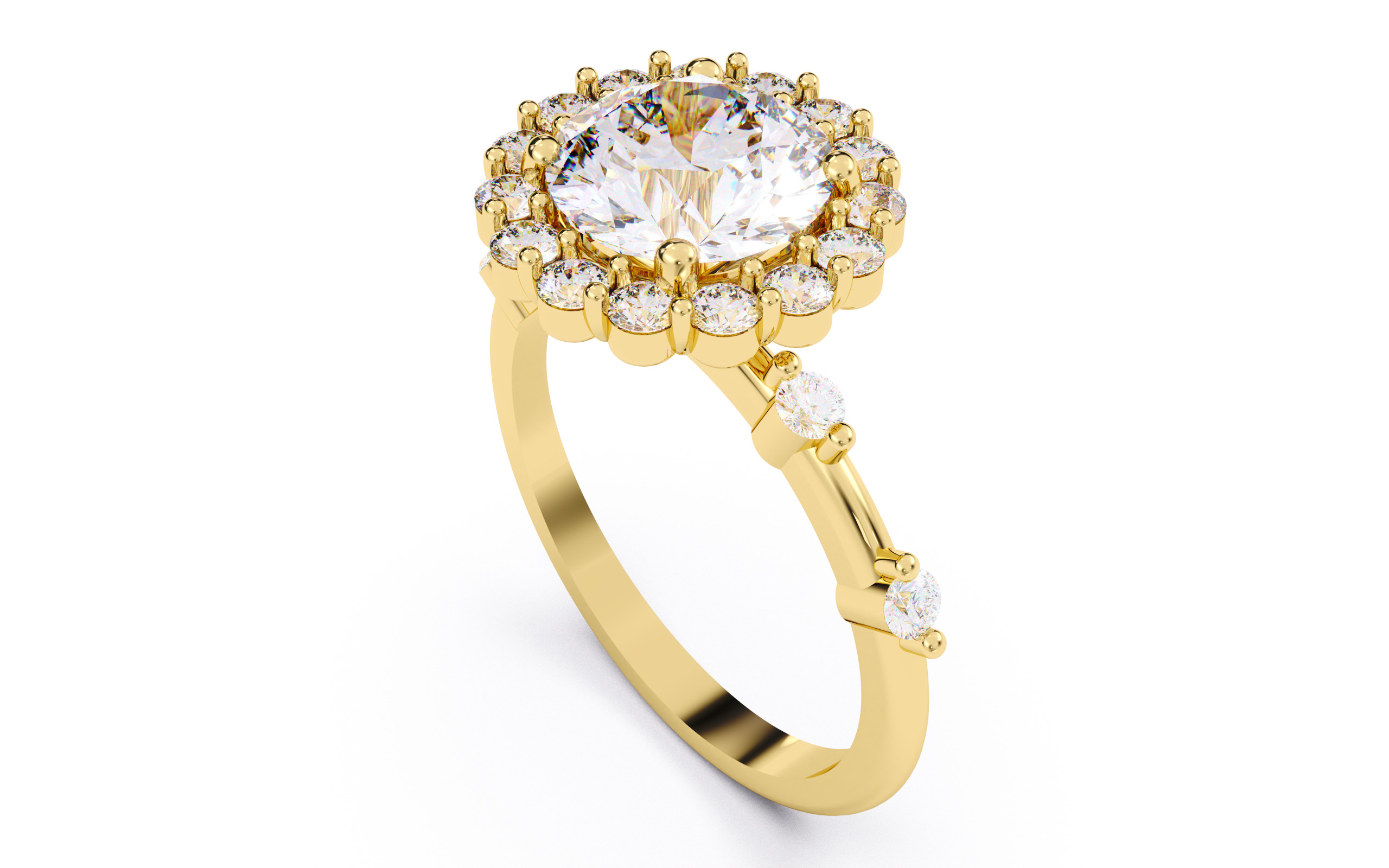Round Diamond Cluster Setting Solitaire Ring 3D print model_23