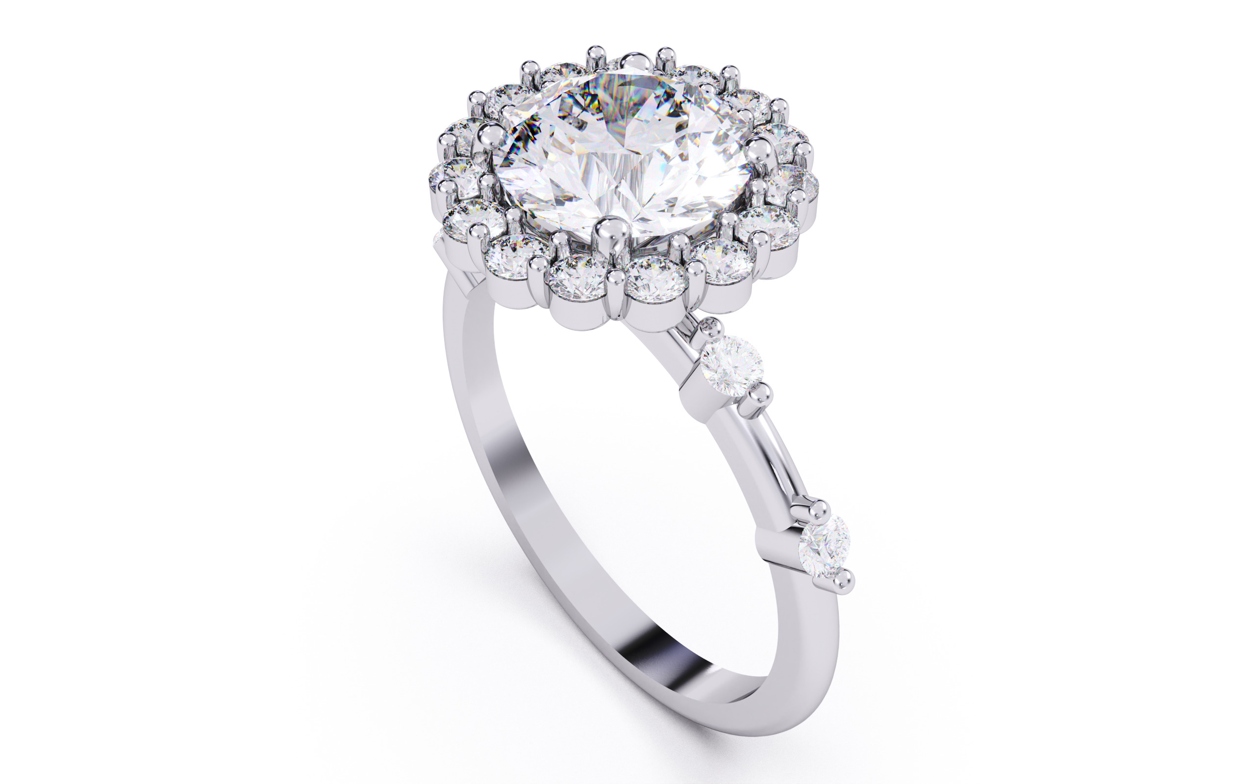 Round Diamond Cluster Setting Solitaire Ring 3D print model_3