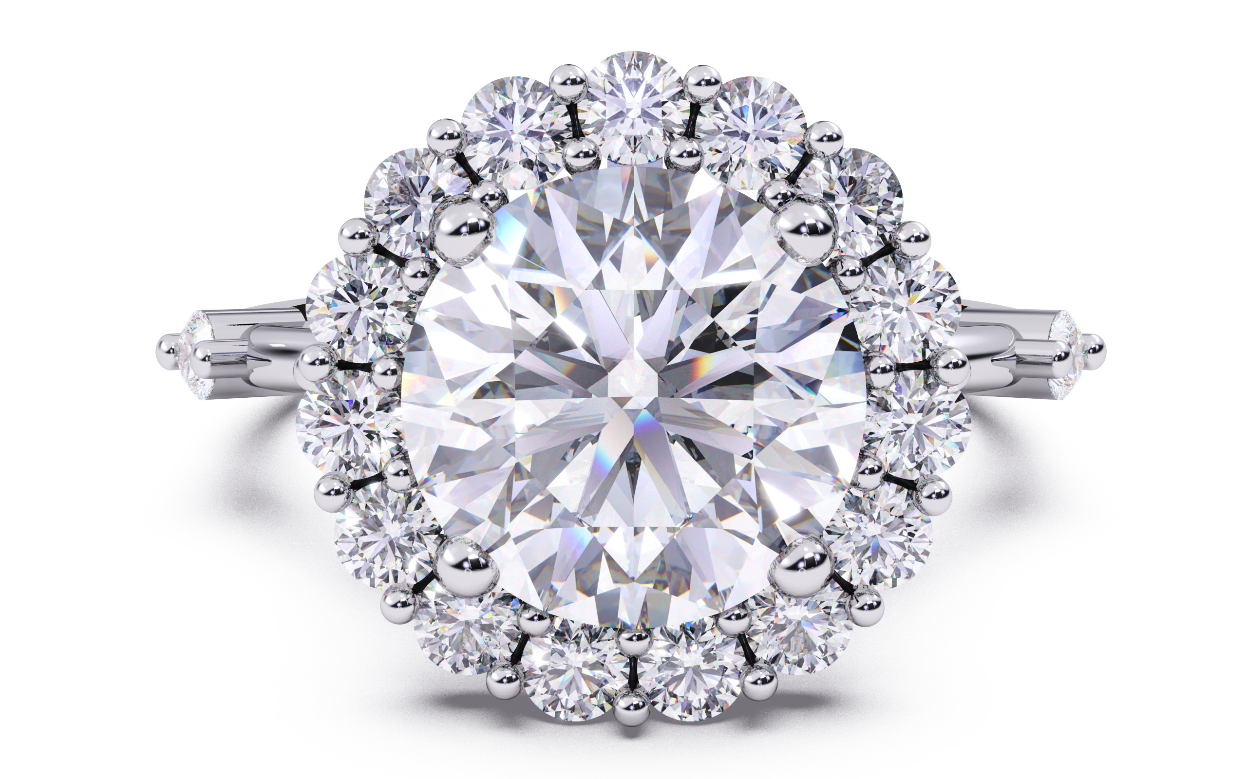 Round Diamond Cluster Setting Solitaire Ring 3D print model_15