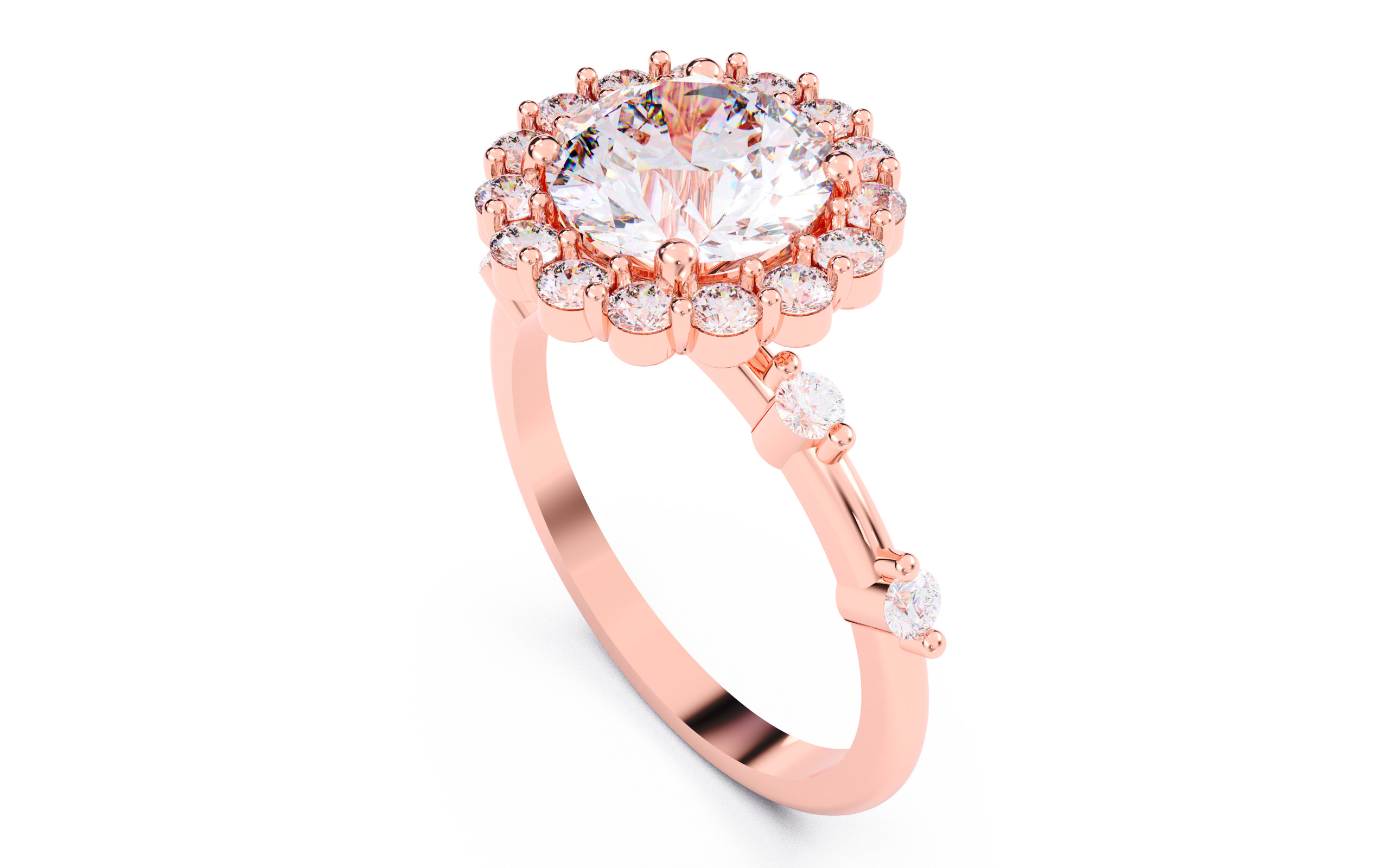 Round Diamond Cluster Setting Solitaire Ring 3D print model_4