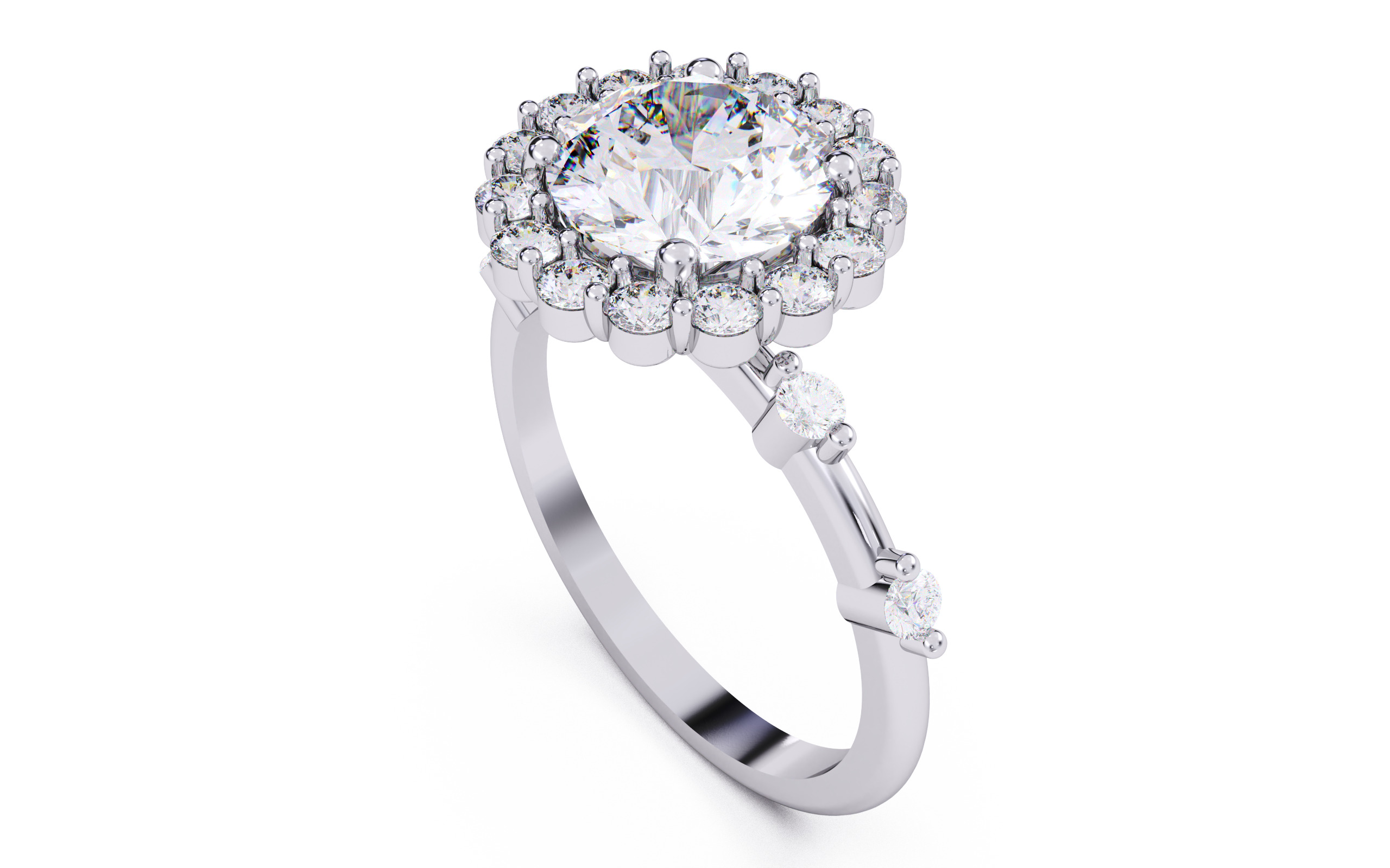 Round Diamond Cluster Setting Solitaire Ring 3D print model_24