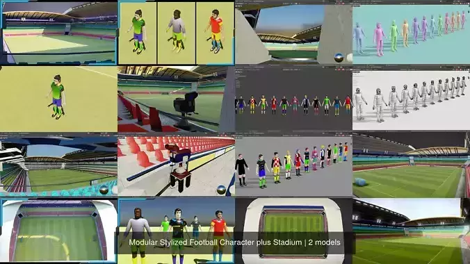Modular Stylized Football Character plus Stadium