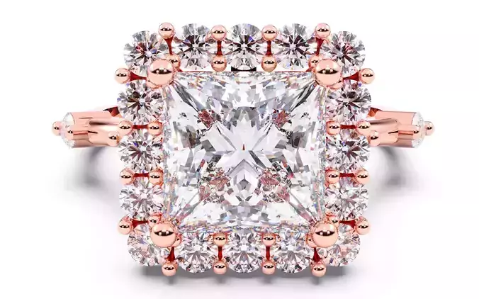 Princess Diamond Cluster Setting Solitaire Ring  3D print model