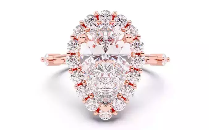 Pear Diamond Cluster Setting Solitaire Ring 3D print model