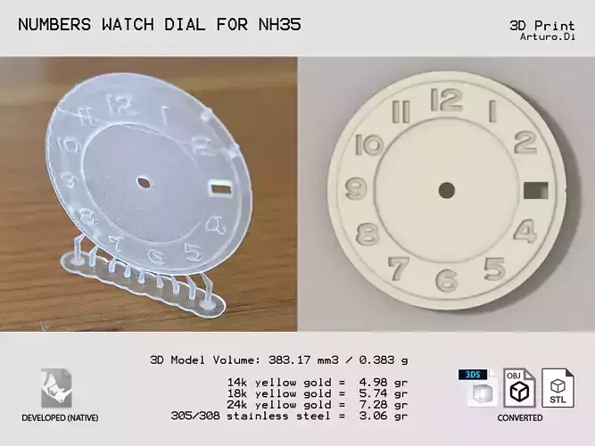 Numbers watch dial fro NH35