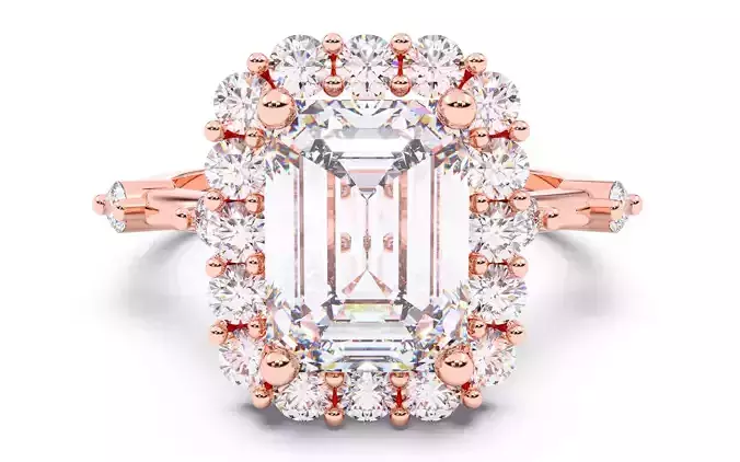 Emerald Diamond Cluster Setting Solitaire Ring  3D print model