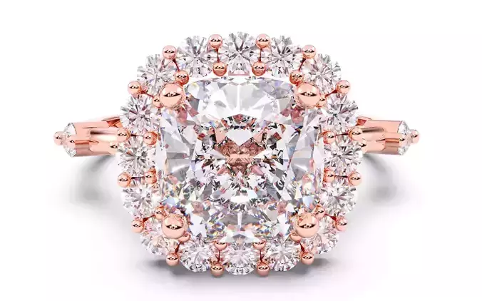 Cushion Diamond Cluster Setting Solitaire Ring  3D print model