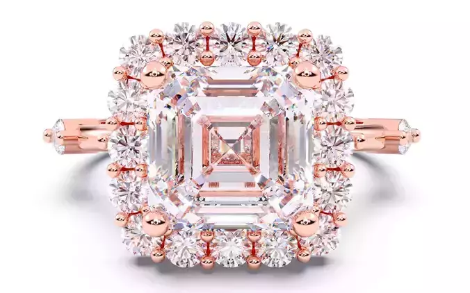 Asscher Diamond Cluster Setting Solitaire Ring  3D print model