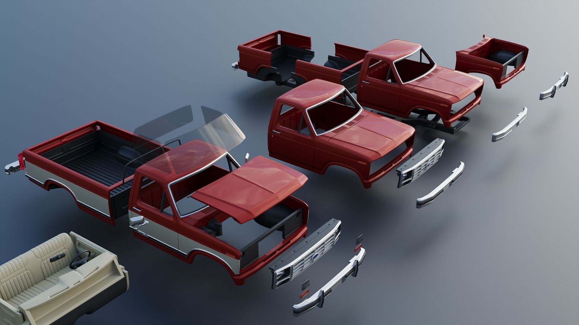Pickup Truck F-150 Long Bed 1983 3D print model_21