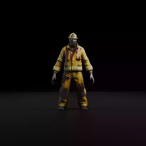 Zombie Firefighter - Low Poly Rigged 3D Model  Low-poly 3D model