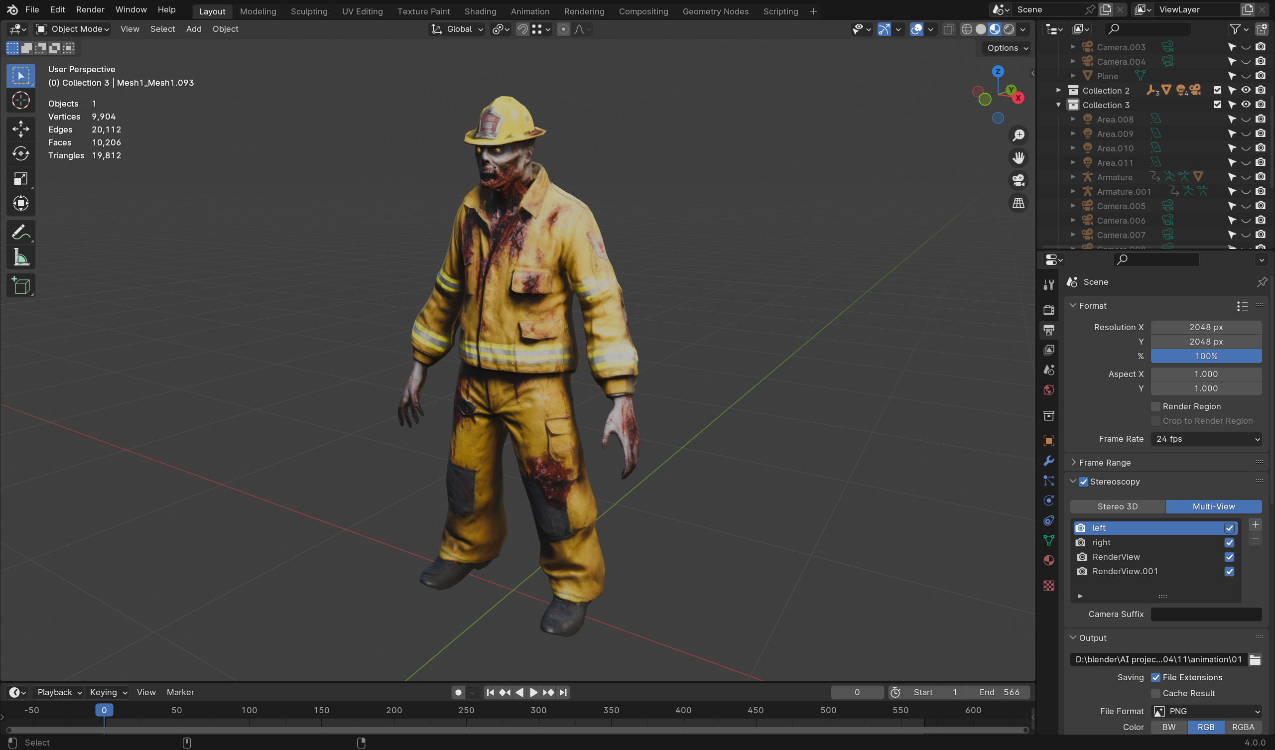 Zombie Firefighter - Low Poly Rigged 3D Model Low-poly 3D model_4
