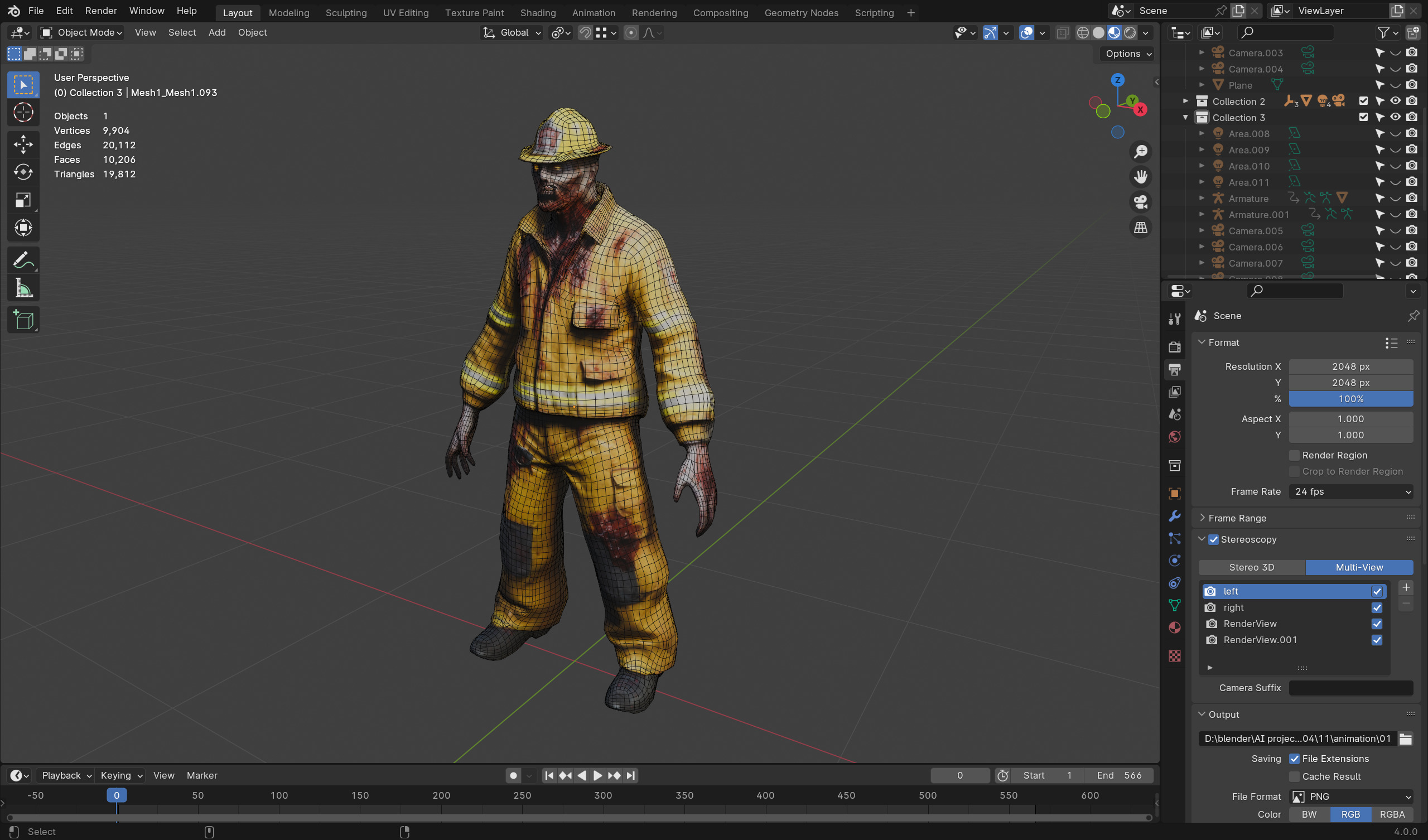Zombie Firefighter - Low Poly Rigged 3D Model Low-poly 3D model_5