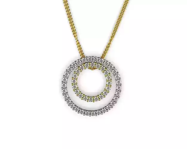 Double Circle Silver Gold Tone Diamond Pendants