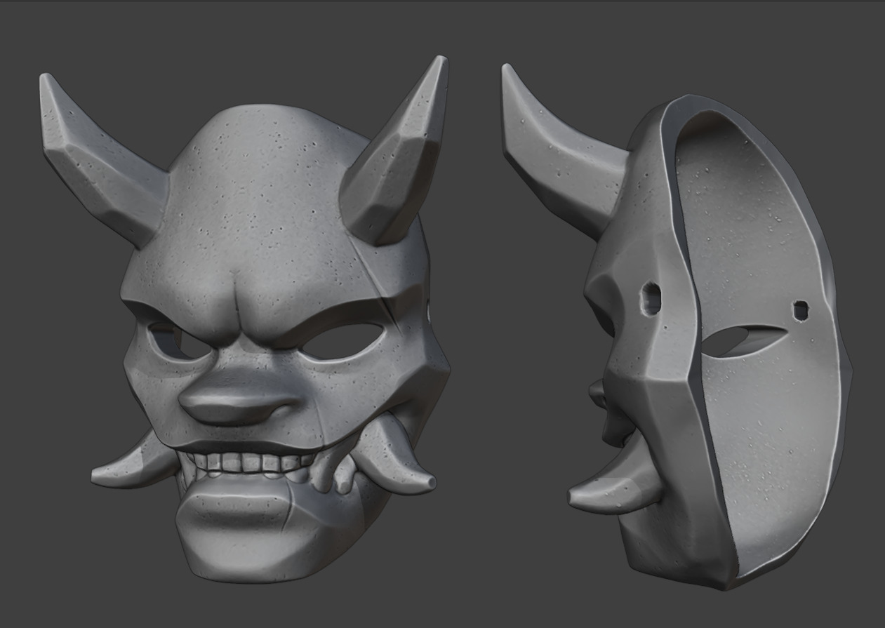 Stylized Japanese Oni Mask 3D print model_1