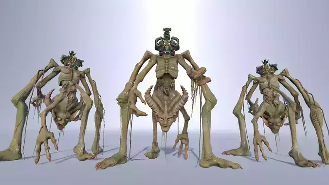 Demon in a Crown with Snakes High and Low Poly model  