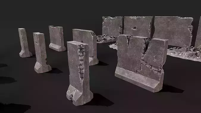 Broken Concrete Walls PBR Low-poly 3D model