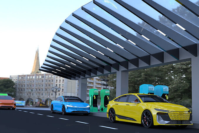 Charger with Audi Luxeed and Nio with caravan 3D model