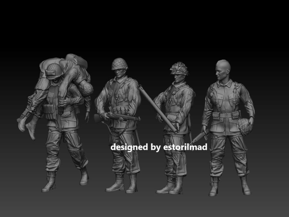 WW2 PACK 4 PARATROOPER 101 NORMANDY 3D print model_1