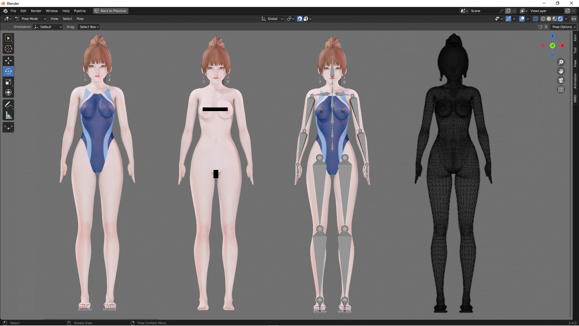 Bikini 0017 - UE5 - Unity - Blender - Animated Low-poly 3D model_3