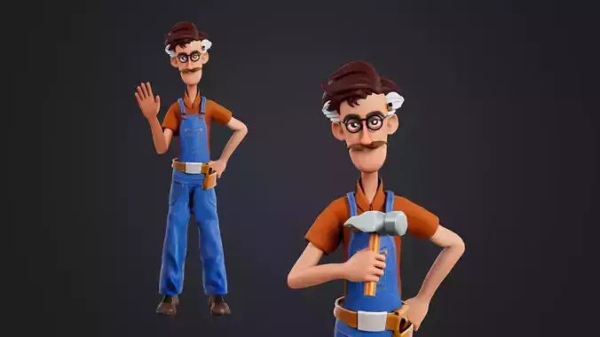 Cartoon repairman Rigged Low-poly 3D model