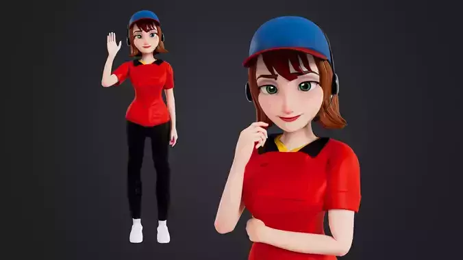 Cartoon waiter Low-poly 3D model